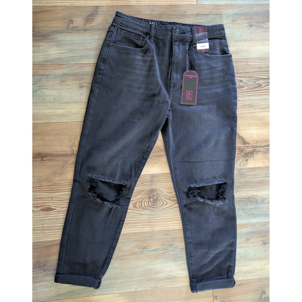 No Boundaries NOBO High Rise Mom Distressed Black Cropped Denim Jeans 11 NWT